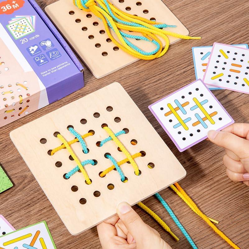 Tableros de Costura Montessori EduLand - Set de 2 con Cuerdas y Tarjetas