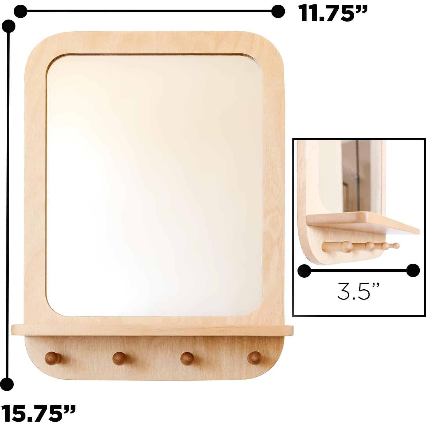 Espejo de Pared Montessori & Me con Ganchos y Estante 40x30cm