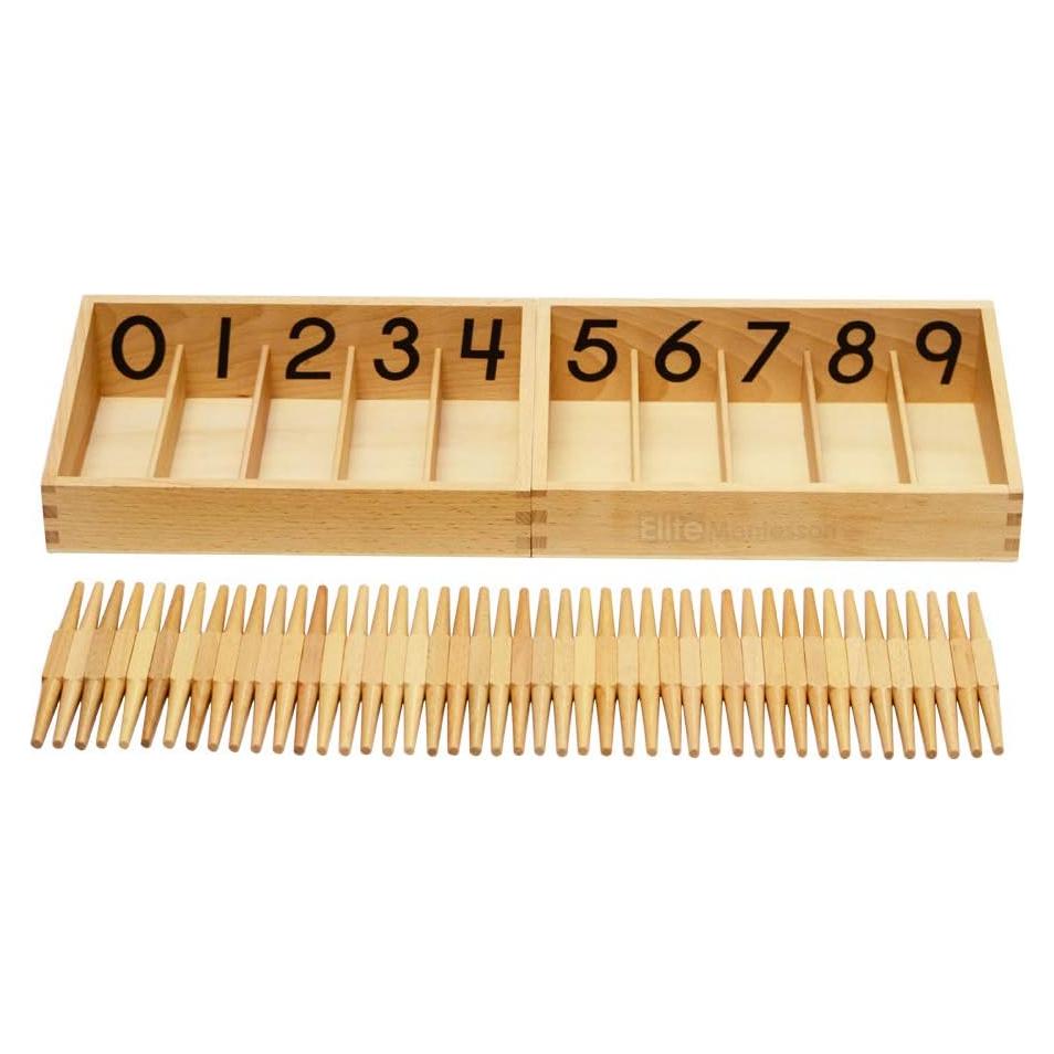 Caja de Husos Numerados Elite Montessori 45 Piezas