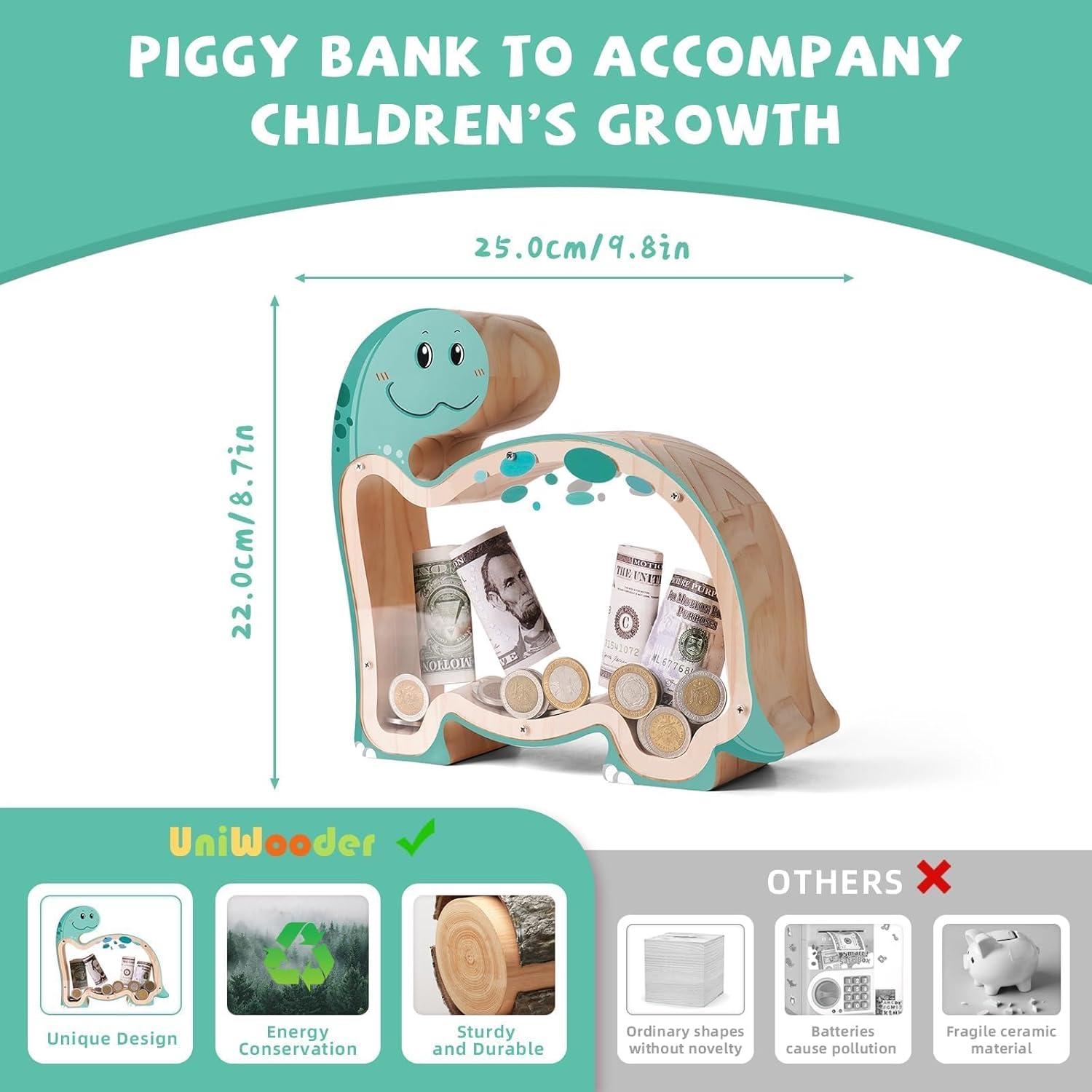 Hucha de Madera Brachiosaurus Uniwooder Personalizable 24.9cm