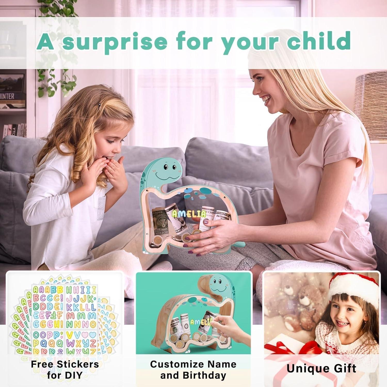 Hucha de Madera Brachiosaurus Uniwooder Personalizable 24.9cm