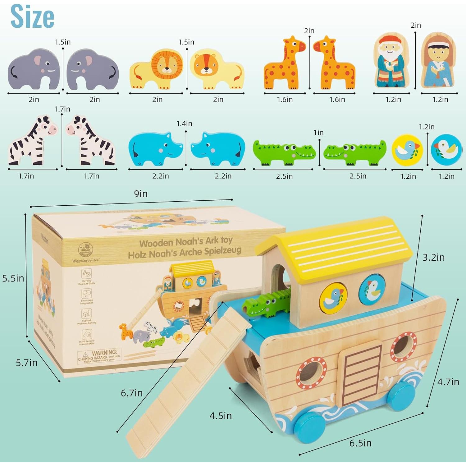 Juguete de Madera Arca de Noé Montessori para Niños 1-3 Años