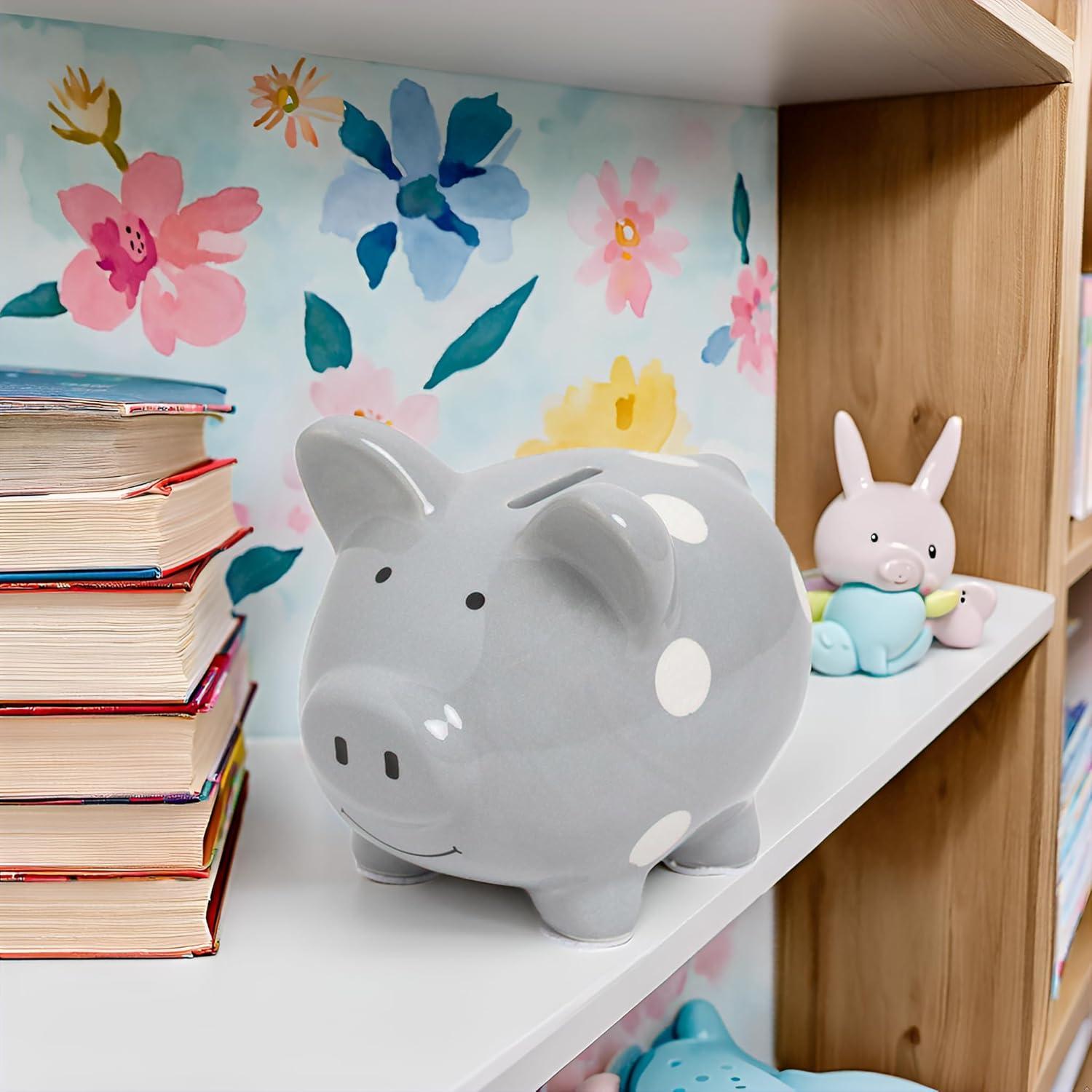 Mini Alcancía de Cerámica Kate & Milo Puntos Grises 15.7x13.2cm