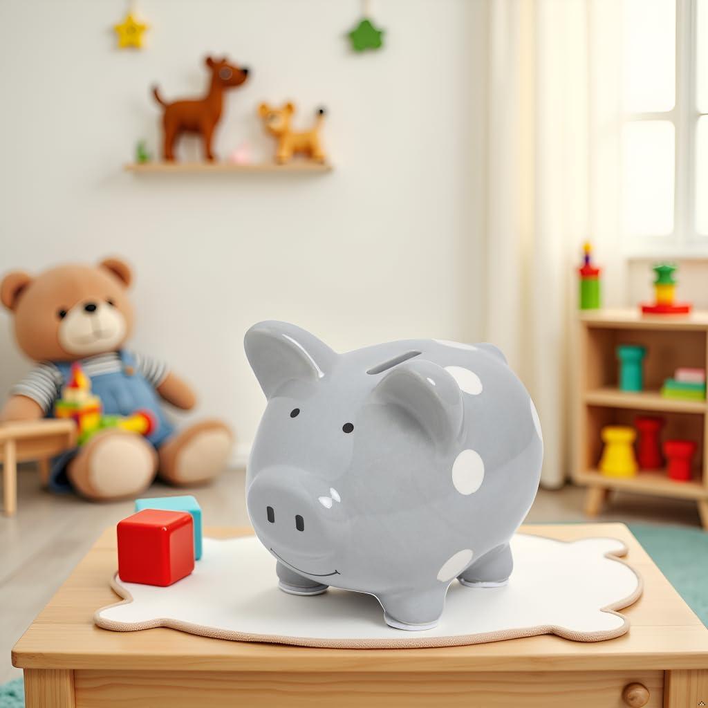 Mini Alcancía de Cerámica Kate & Milo Puntos Grises 15.7x13.2cm