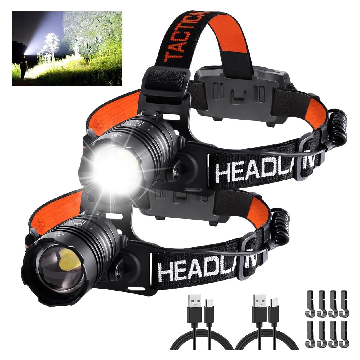 Linterna Frontal Recargable Rufykiri 2Pack 150000LM 4 Modos