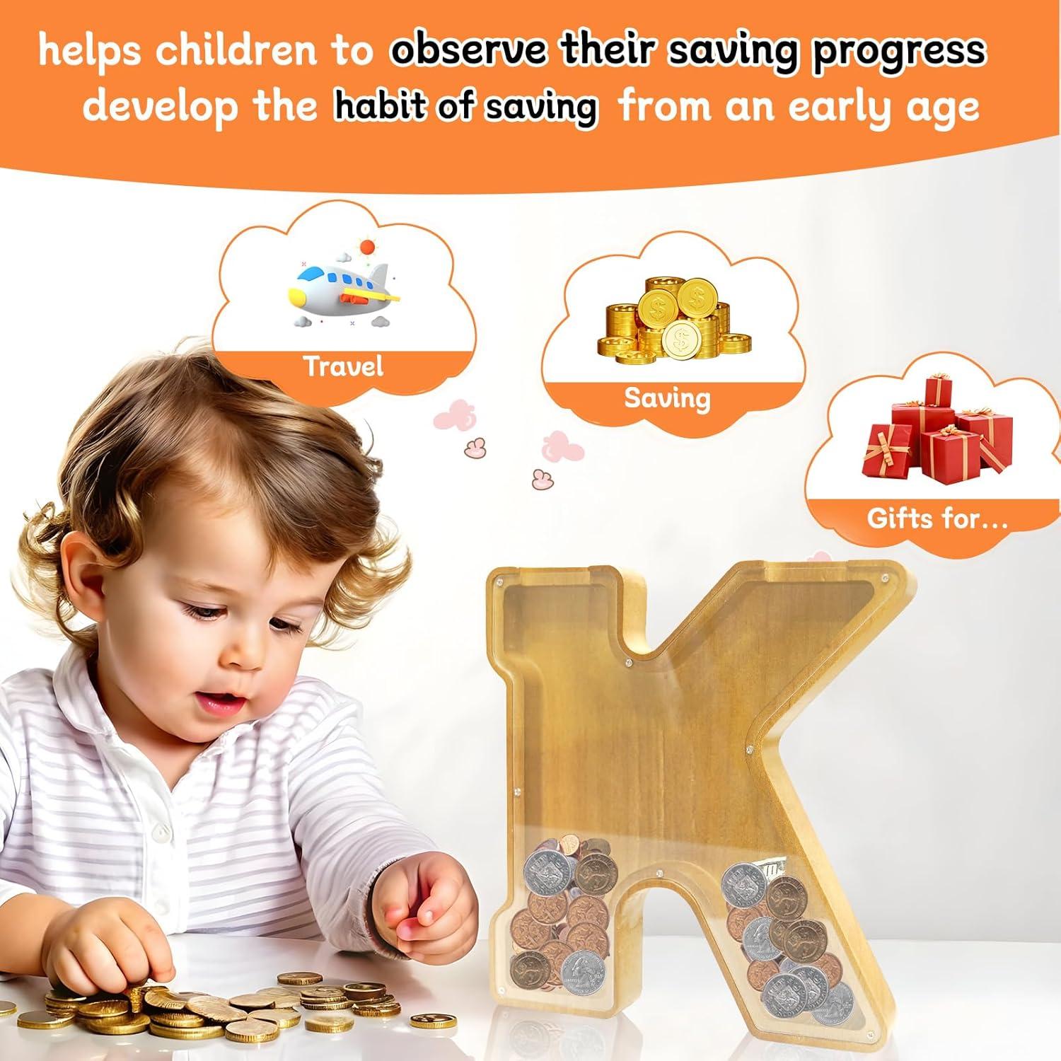 Alcancía de Letras de Madera ANOTION 22.86 cm para Niños