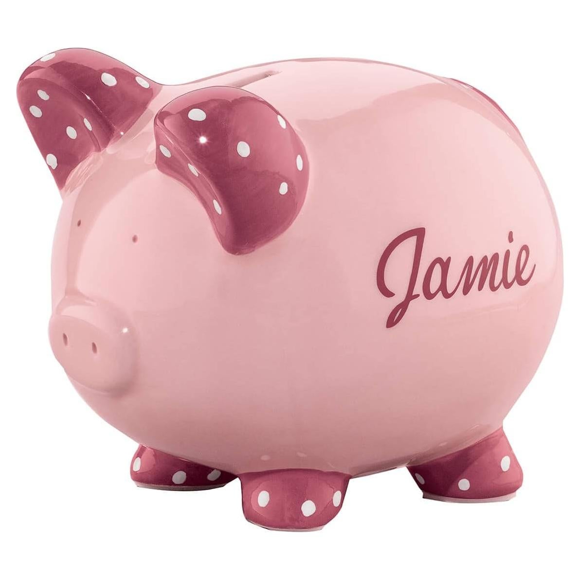 Hucha de Cerámica Personalizada Rosa para Niños - 16.5x14x15.2 cm