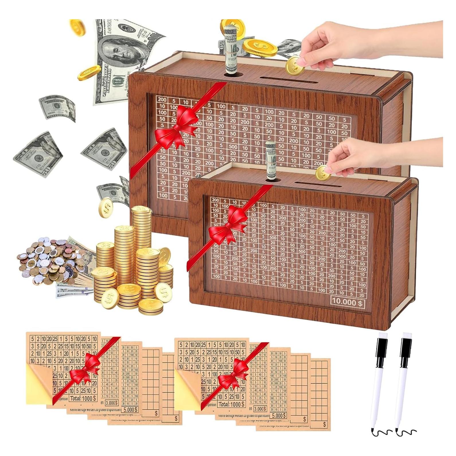 Caja de Ahorro de Dinero MoliDow 2 Packs Madera 10,000 Objetivos