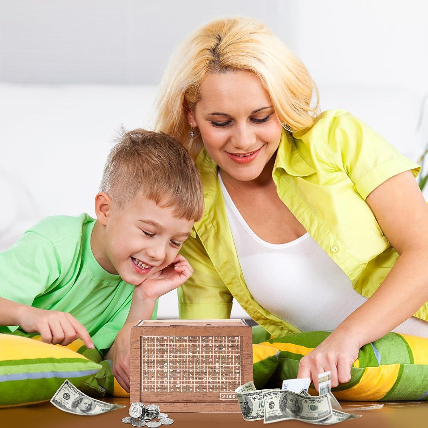 Caja de Ahorro de Dinero MoliDow 2 Packs Madera 10,000 Objetivos