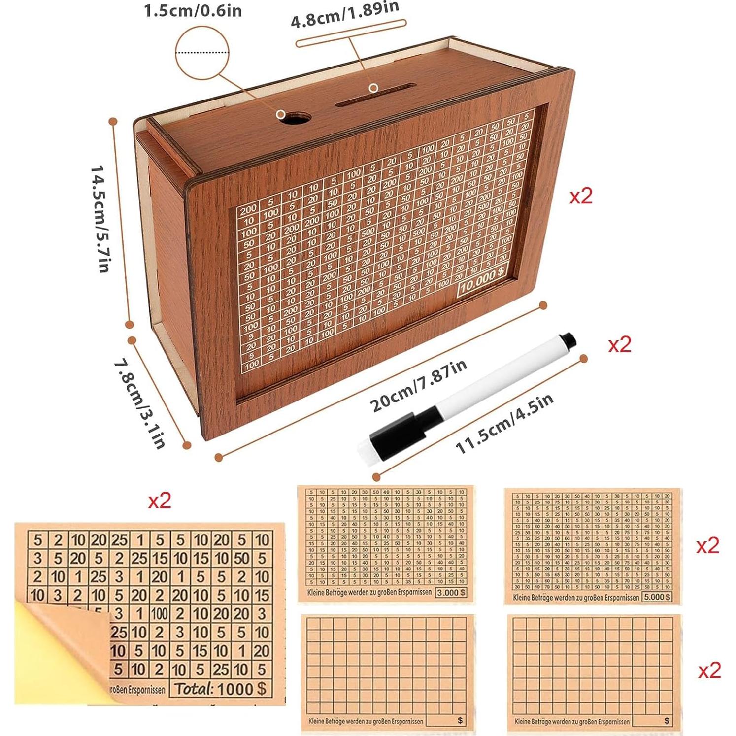 Caja de Ahorro de Dinero MoliDow 2 Packs Madera 10,000 Objetivos