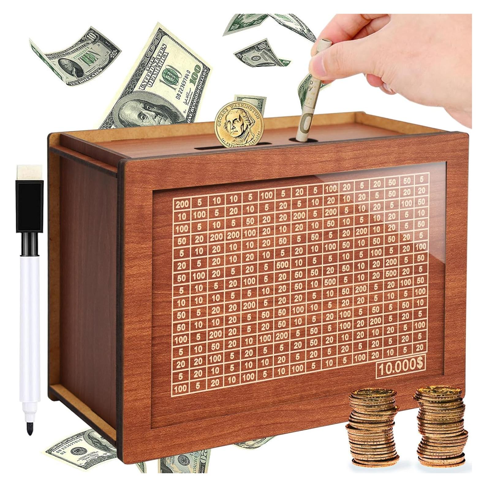 Caja de Ahorros de Madera YOSICHY con Objetivo $10000