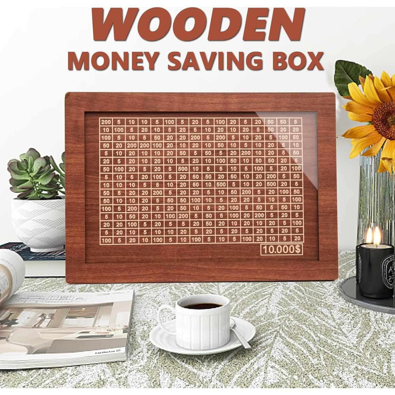 Caja de Ahorros de Madera YOSICHY con Objetivo $10000