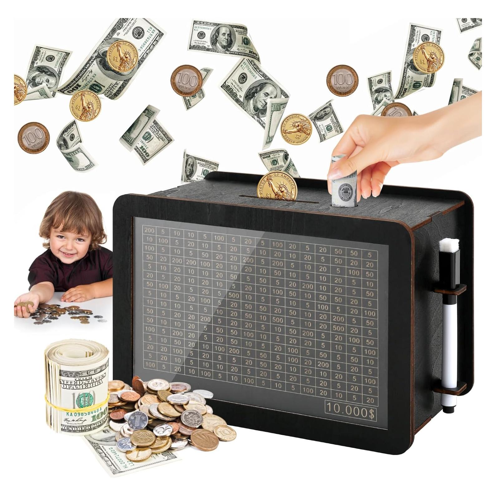 Caja de Ahorros de Madera MAMGRROAT Negra 21x11.5x14.5 cm