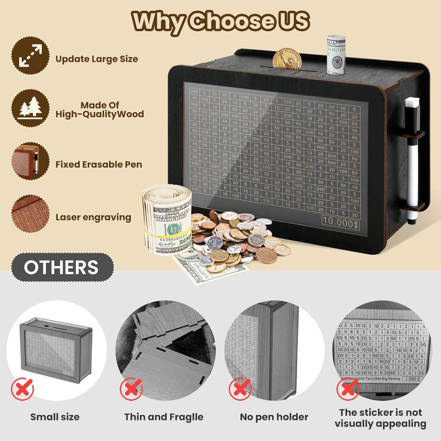 Caja de Ahorros de Madera MAMGRROAT Negra 21x11.5x14.5 cm