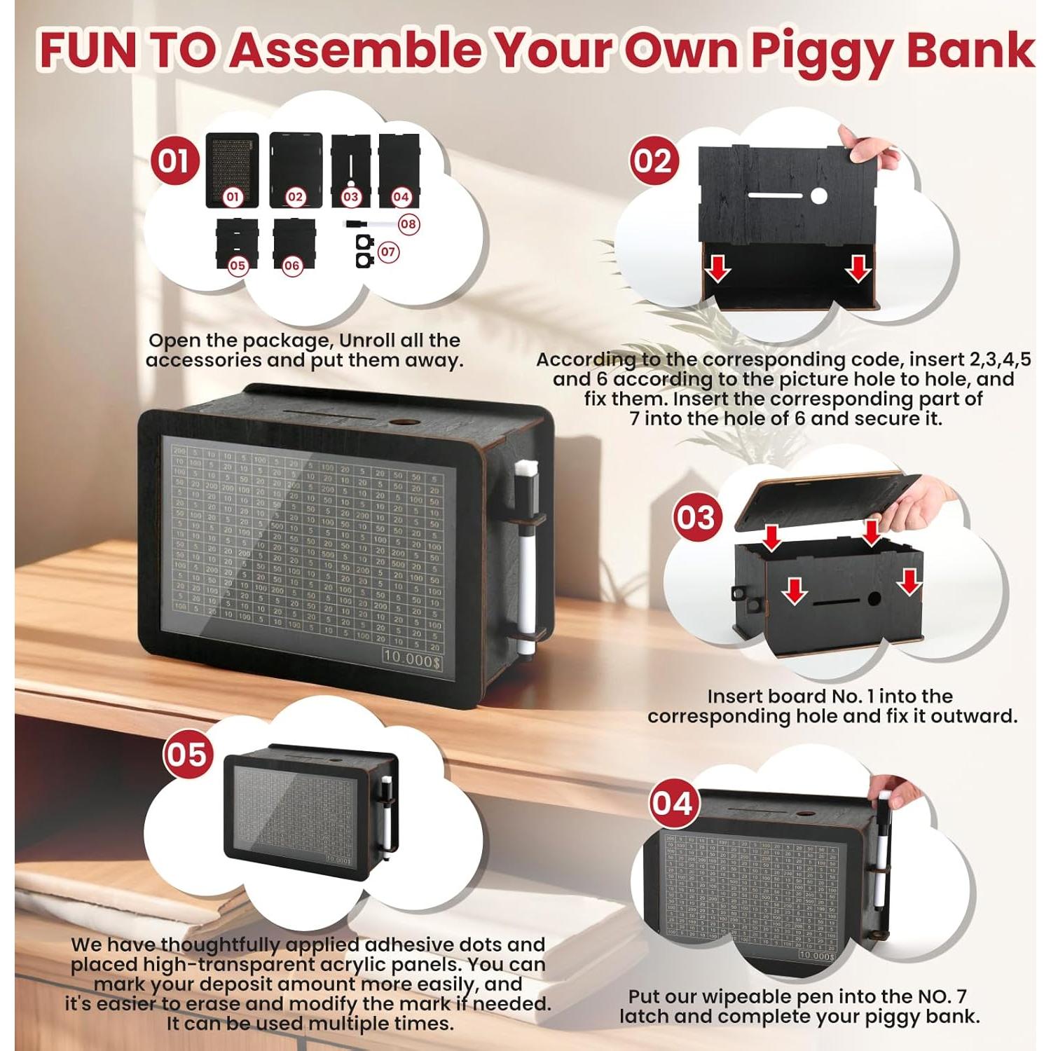 Caja de Ahorros de Madera MAMGRROAT Negra 21x11.5x14.5 cm