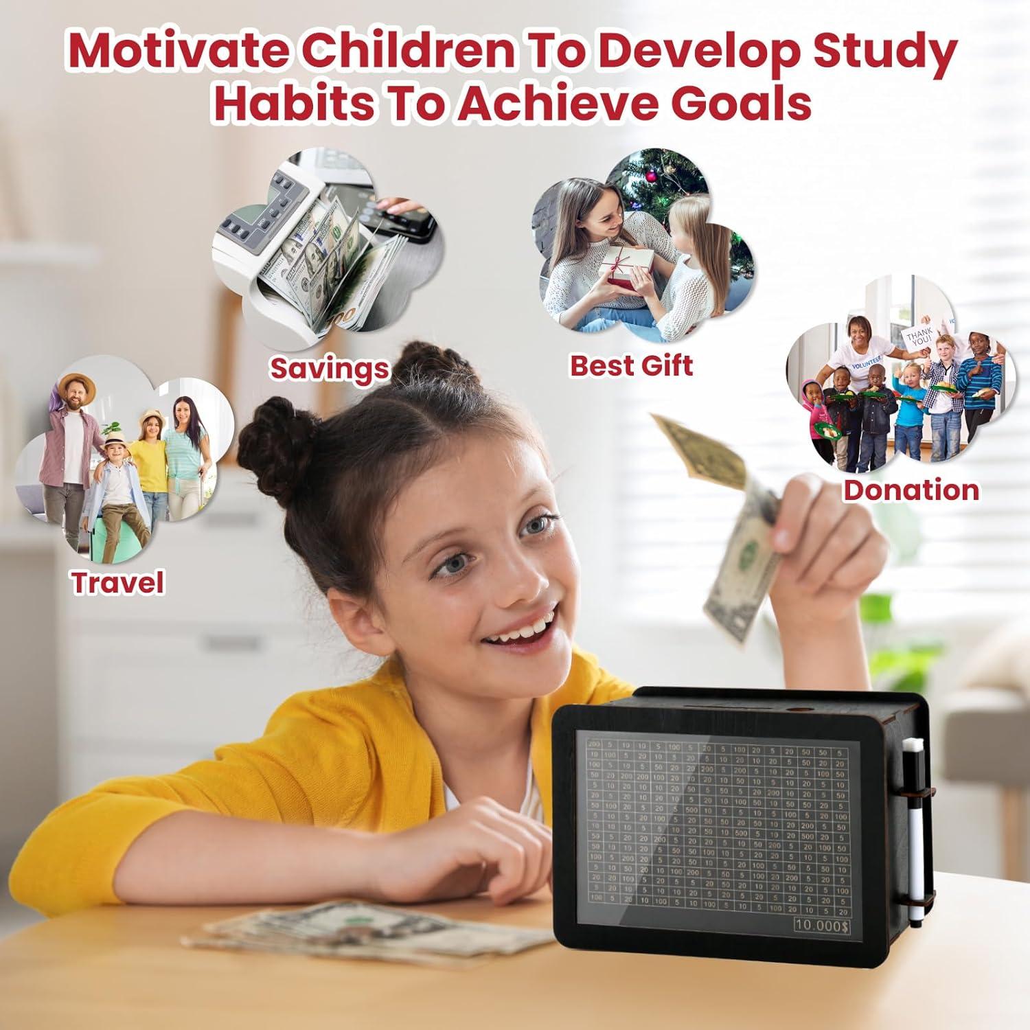 Caja de Ahorros de Madera MAMGRROAT Negra 21x11.5x14.5 cm