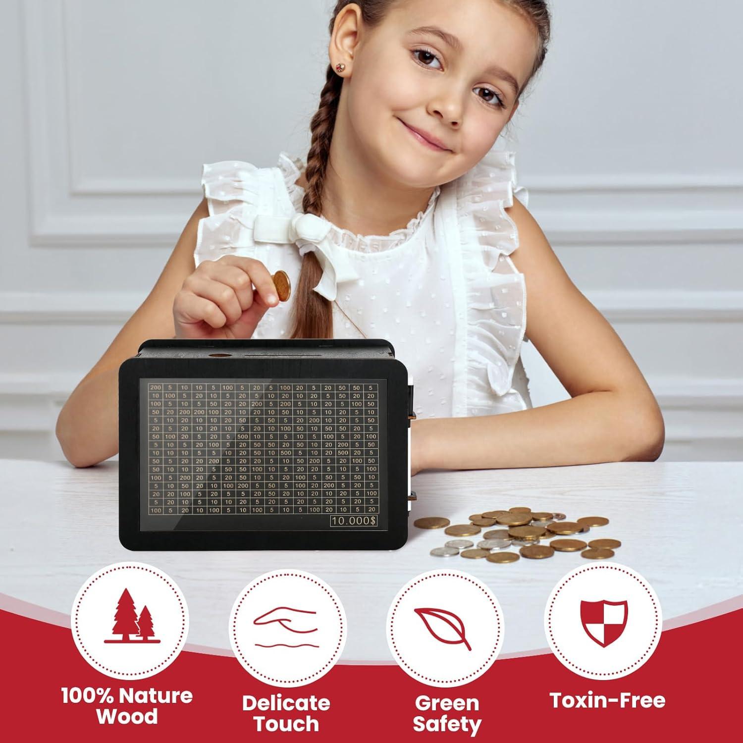 Caja de Ahorros de Madera MAMGRROAT Negra 21x11.5x14.5 cm