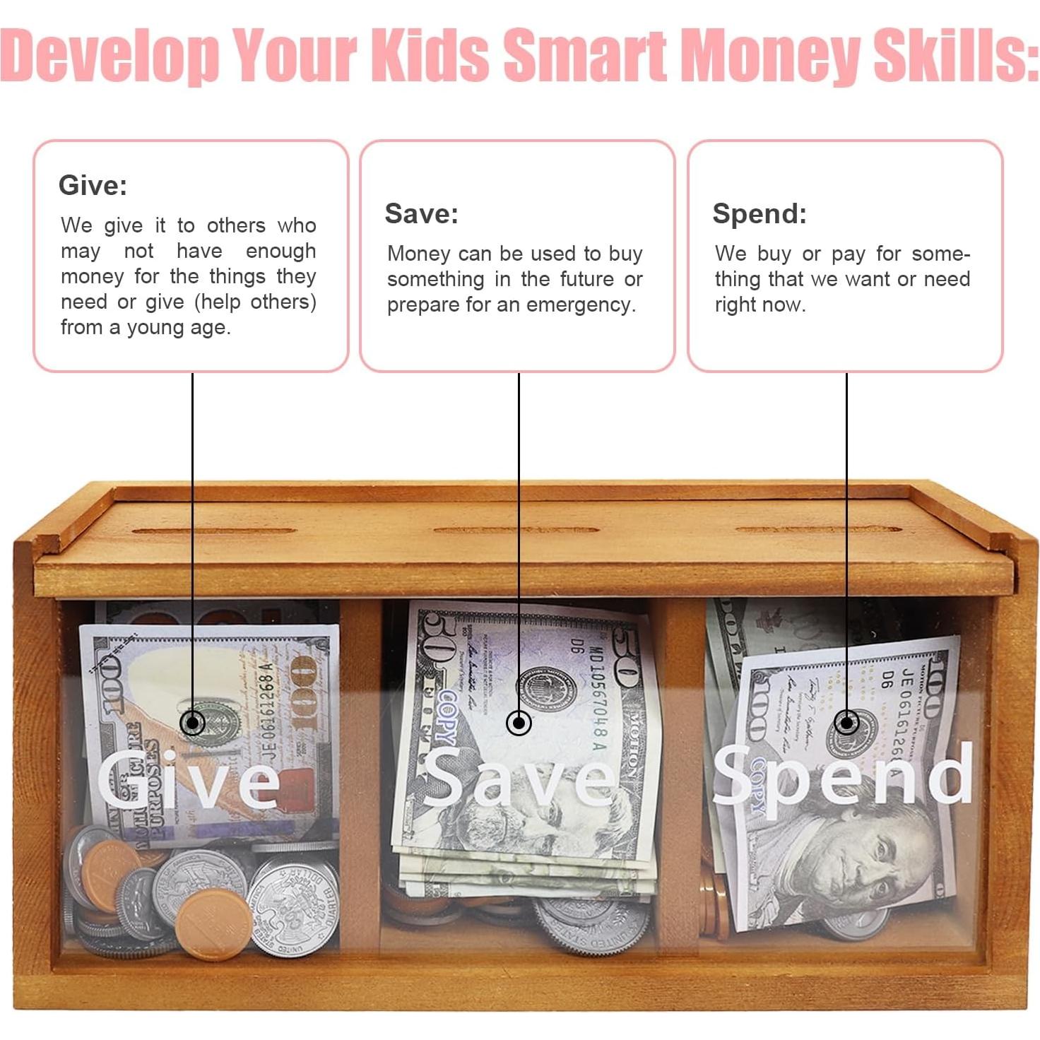 Hucha Gastar Ahorrar Donar Mczxon para Niños 25x9x13cm