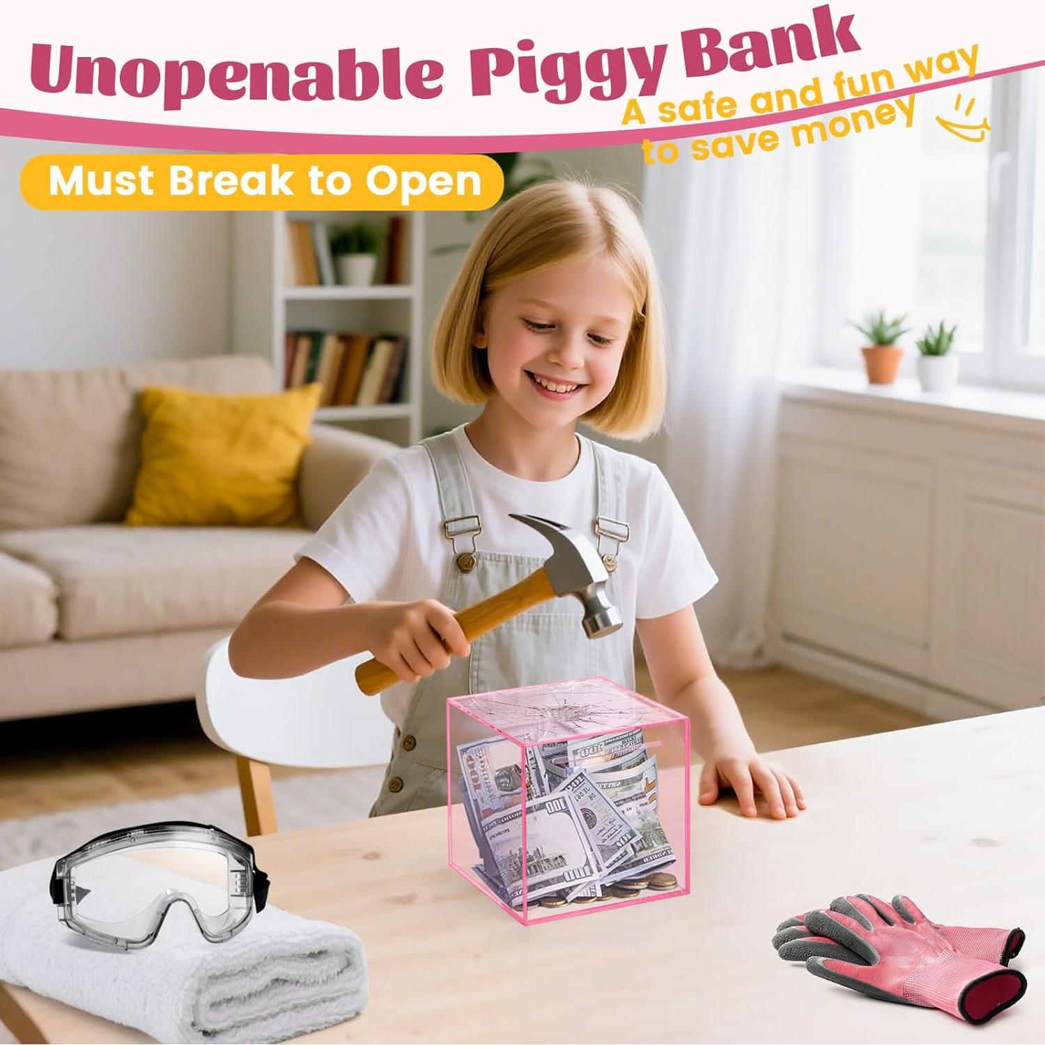 Banca de Cerdo Acrílica Rosa 12 cm - Caja de Ahorros Inabrible