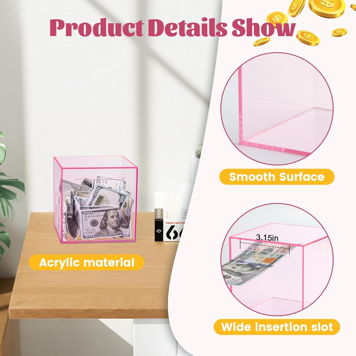 Banca de Cerdo Acrílica Rosa 12 cm - Caja de Ahorros Inabrible