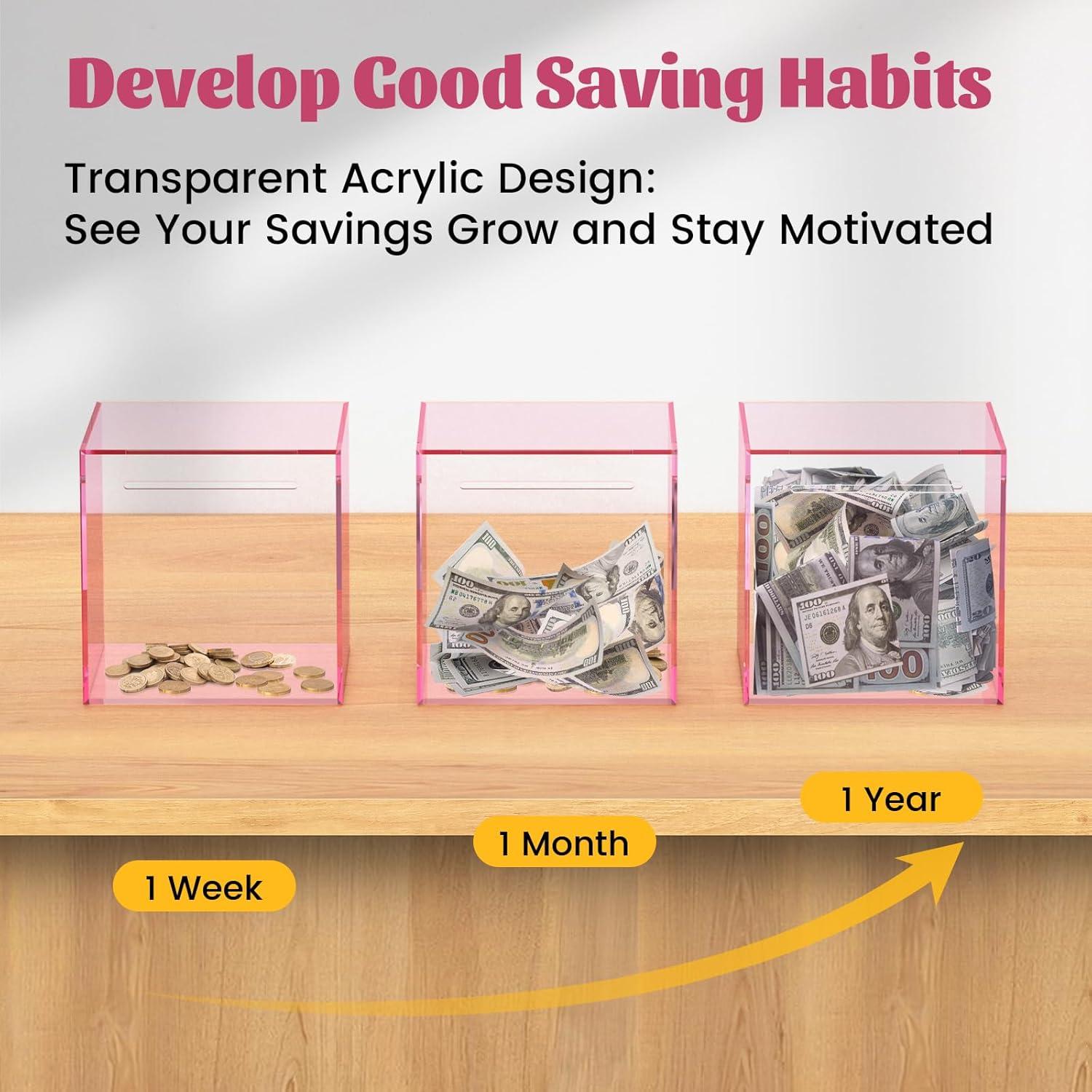 Banca de Cerdo Acrílica Rosa 12 cm - Caja de Ahorros Inabrible