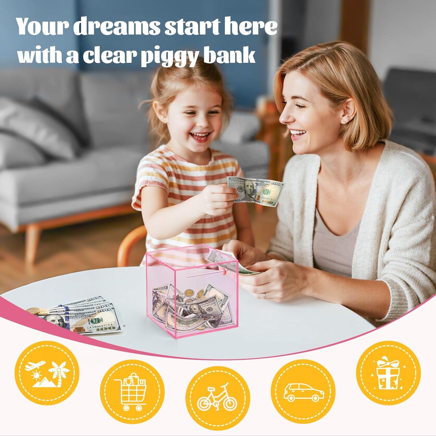 Banca de Cerdo Acrílica Rosa 12 cm - Caja de Ahorros Inabrible