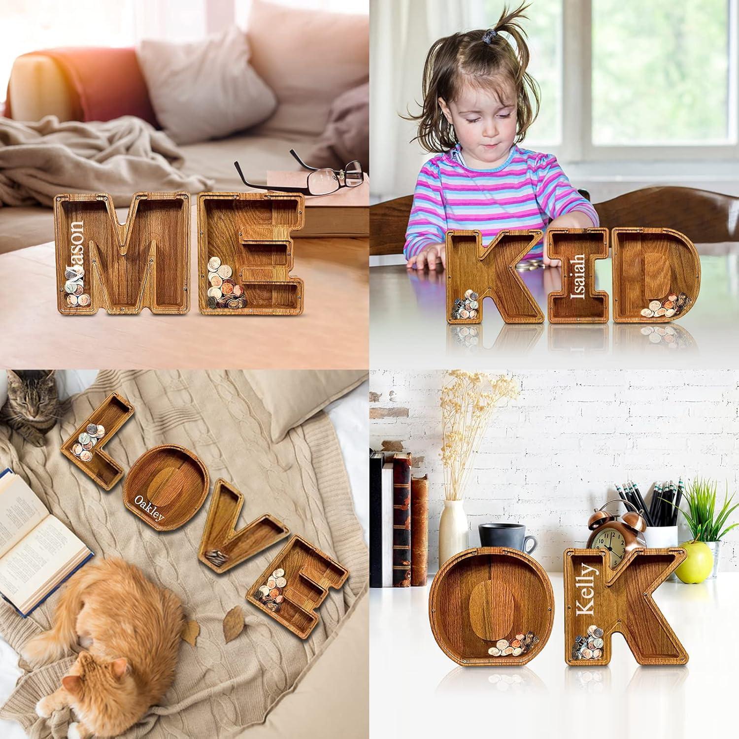 Hucha de Madera Personalizada BOALORD con Letras del Alfabeto