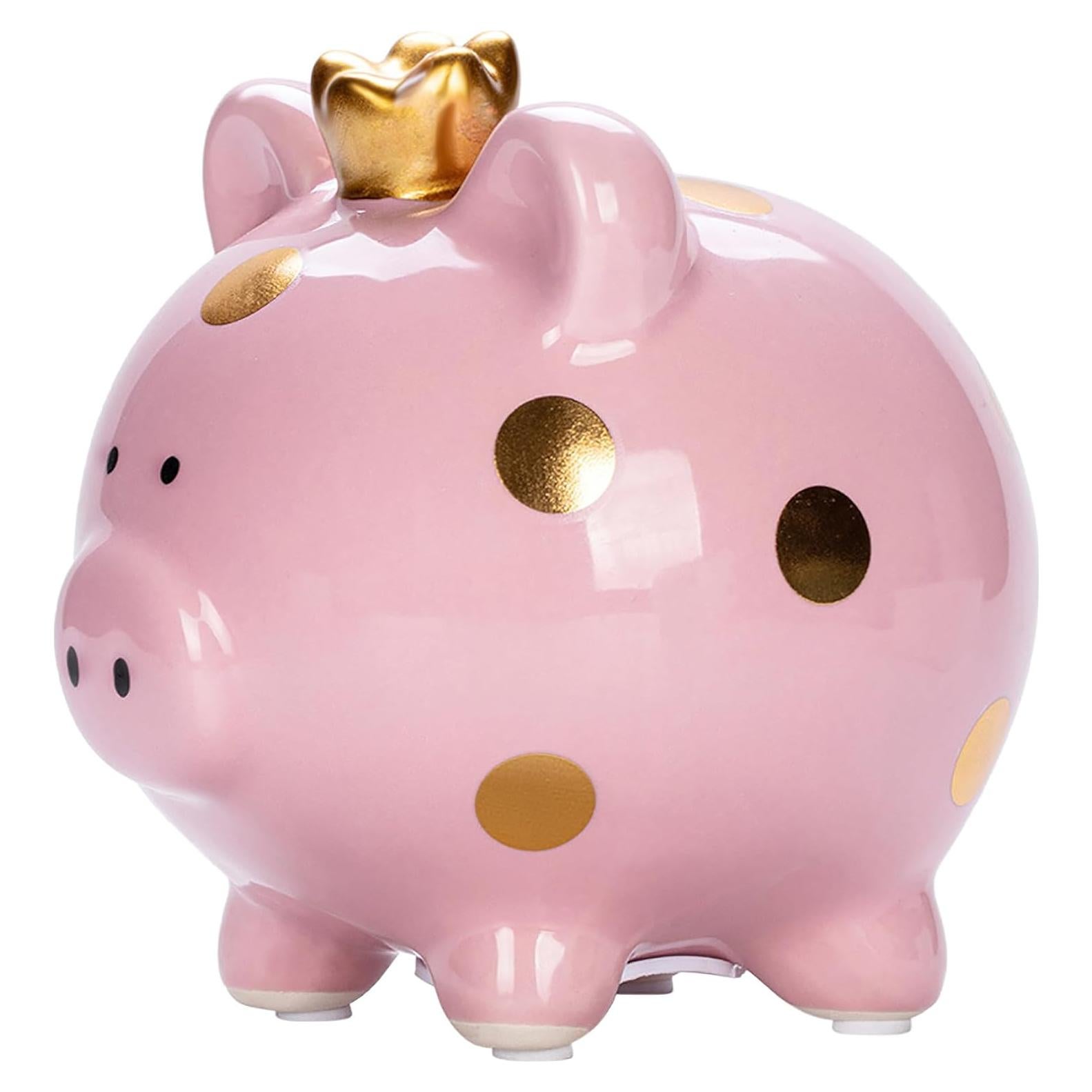 Hucha de Cerámica Rosa para Niñas - Caja de Monedas 13.5cm