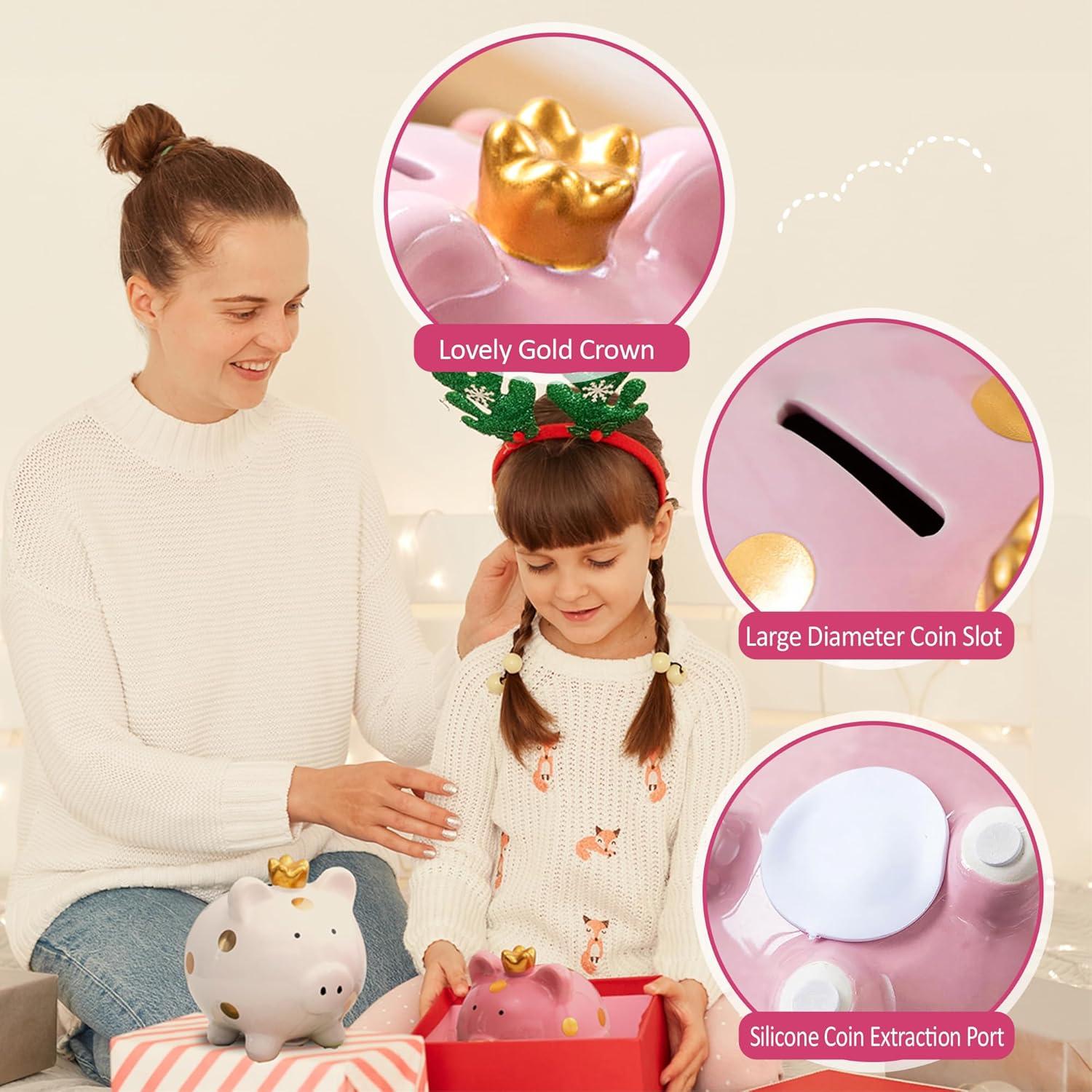 Hucha de Cerámica Rosa para Niñas - Caja de Monedas 13.5cm