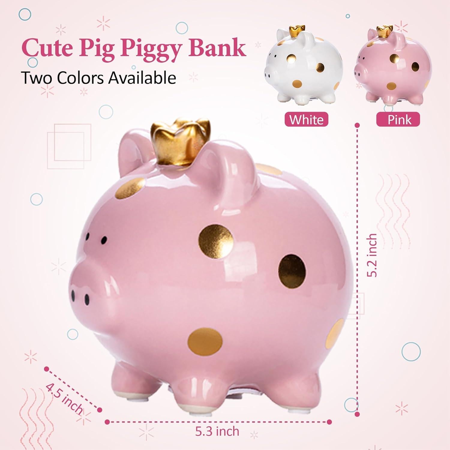 Hucha de Cerámica Rosa para Niñas - Caja de Monedas 13.5cm