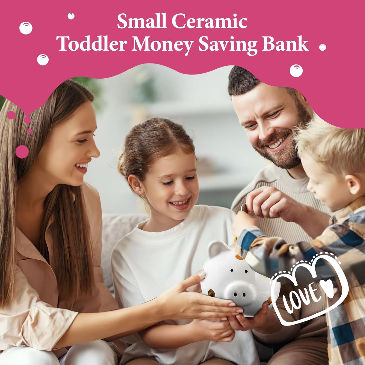 Hucha de Cerámica Rosa para Niñas - Caja de Monedas 13.5cm