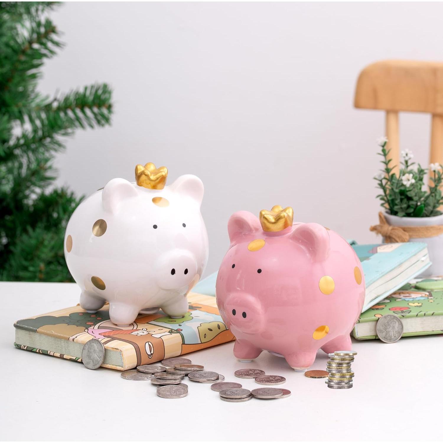 Hucha de Cerámica Rosa para Niñas - Caja de Monedas 13.5cm