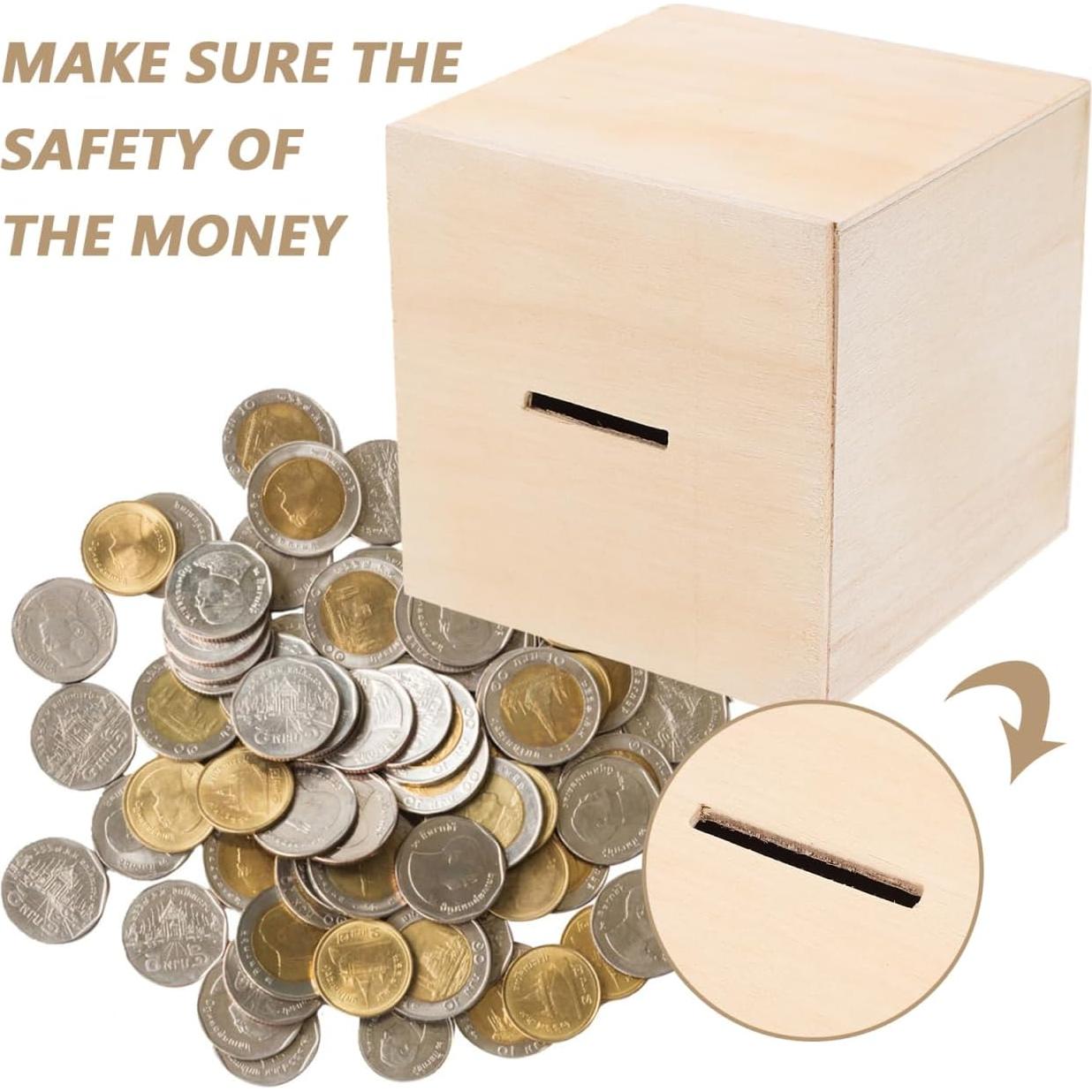 Alcancía de Madera Vaguelly 4 Piezas DIY 10x10 cm