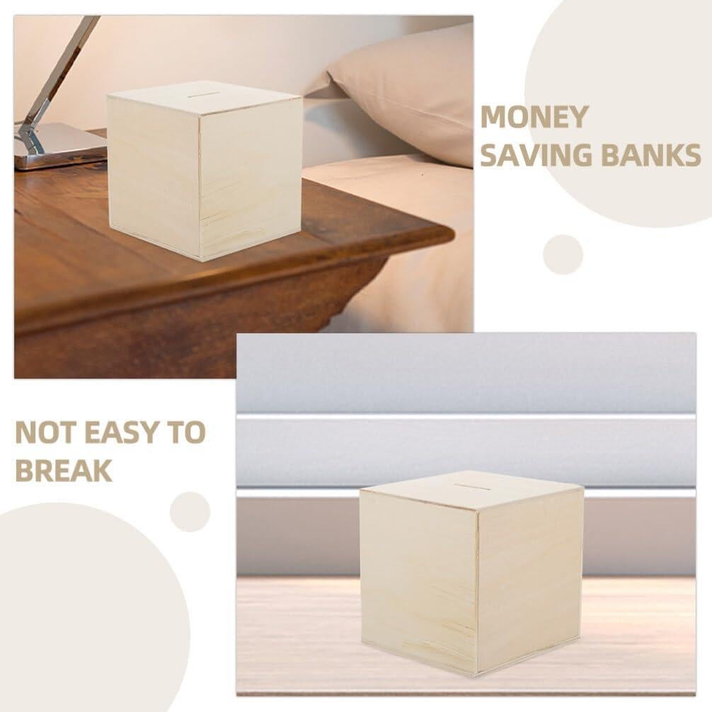 Alcancía de Madera Vaguelly 4 Piezas DIY 10x10 cm