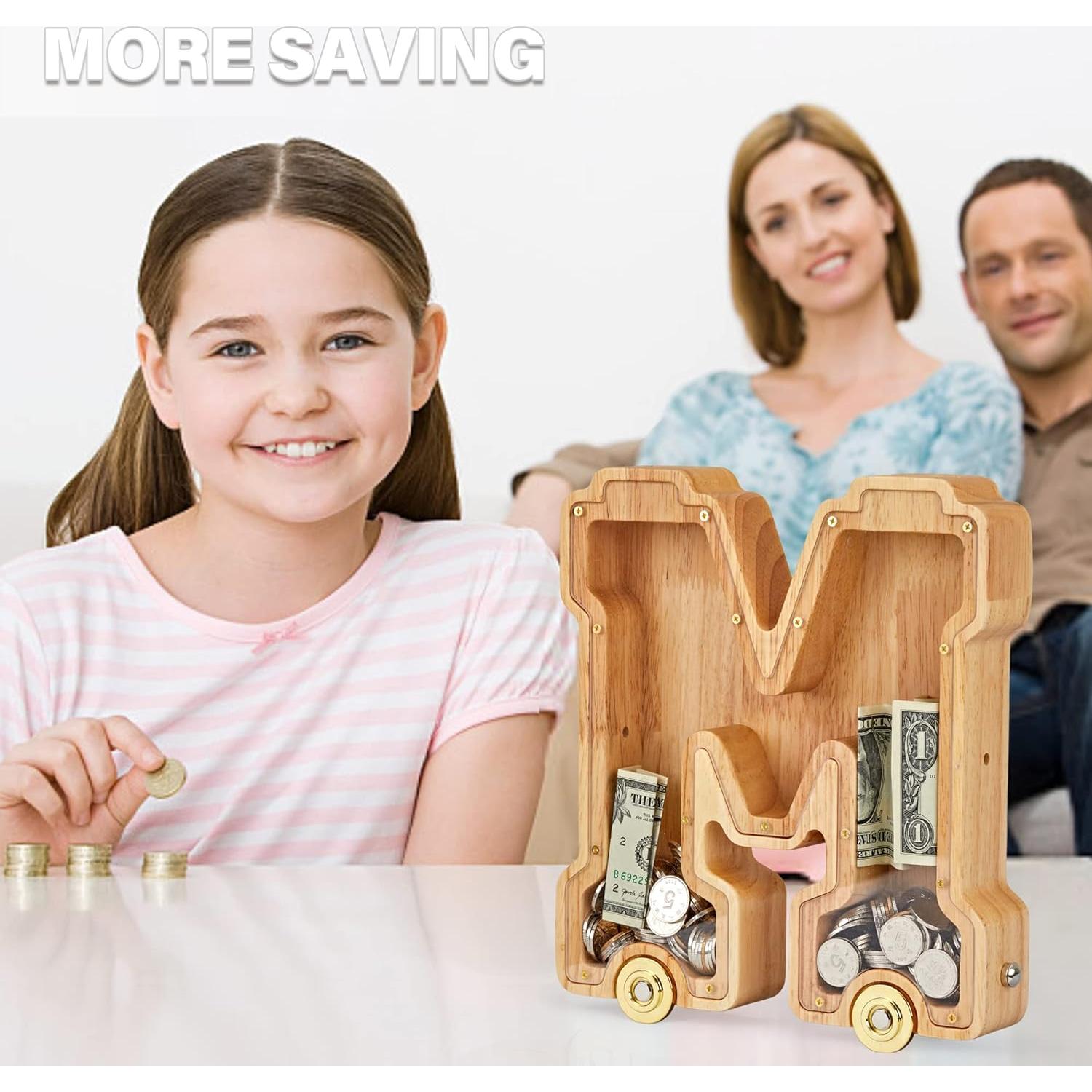 Banco de Dinero de Letras de Madera NBTORCH para Niños