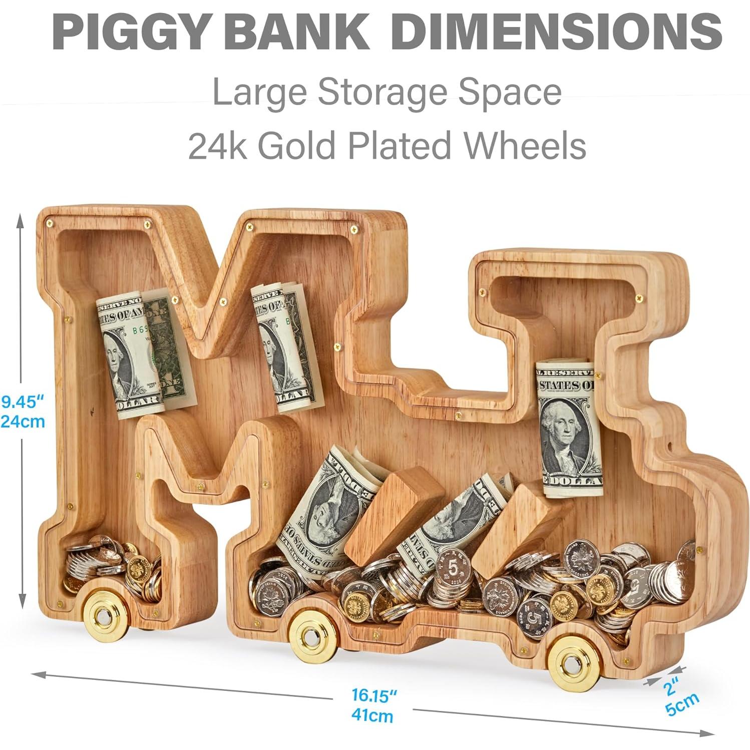 Banco de Dinero de Letras de Madera NBTORCH para Niños