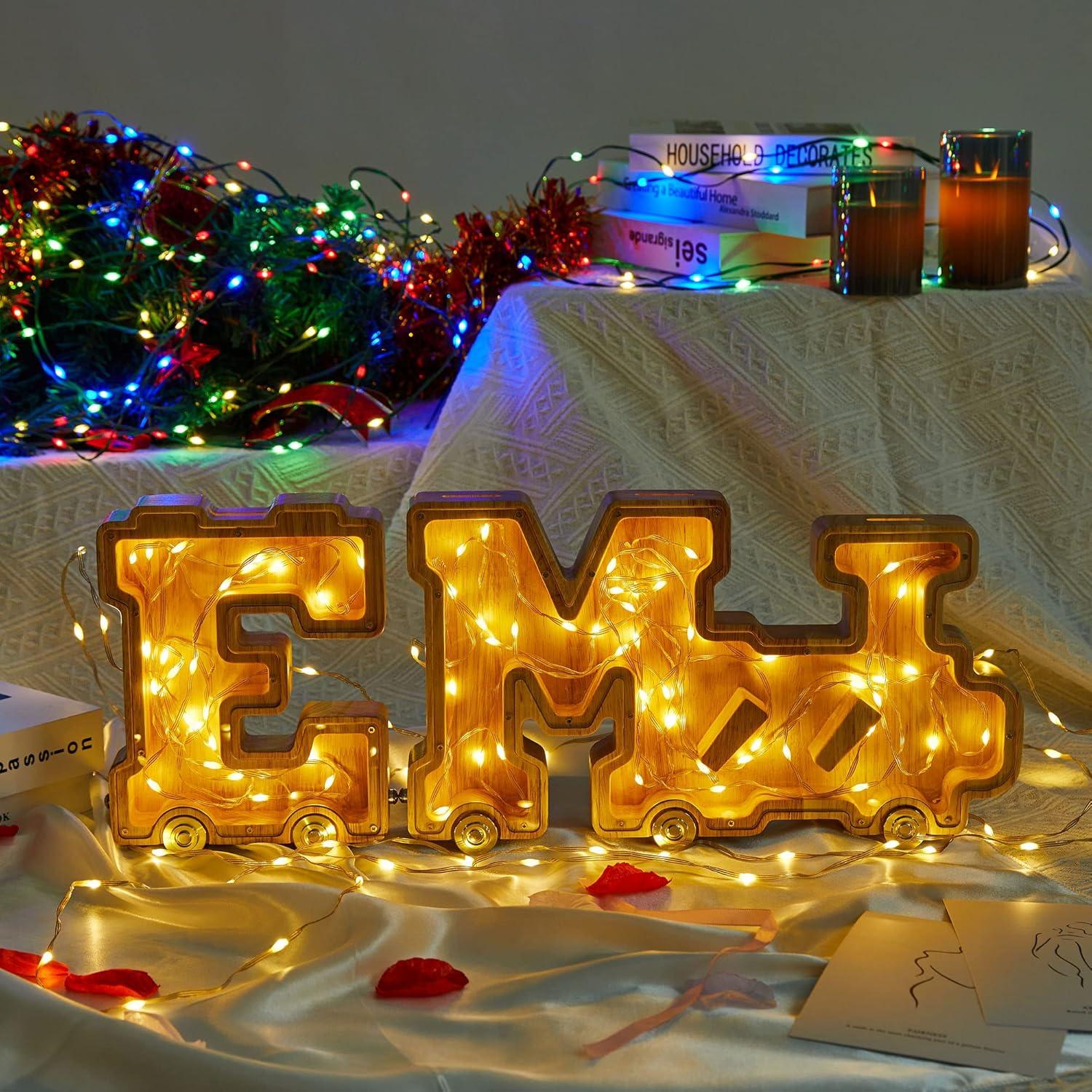 Banco de Dinero de Letras de Madera NBTORCH para Niños