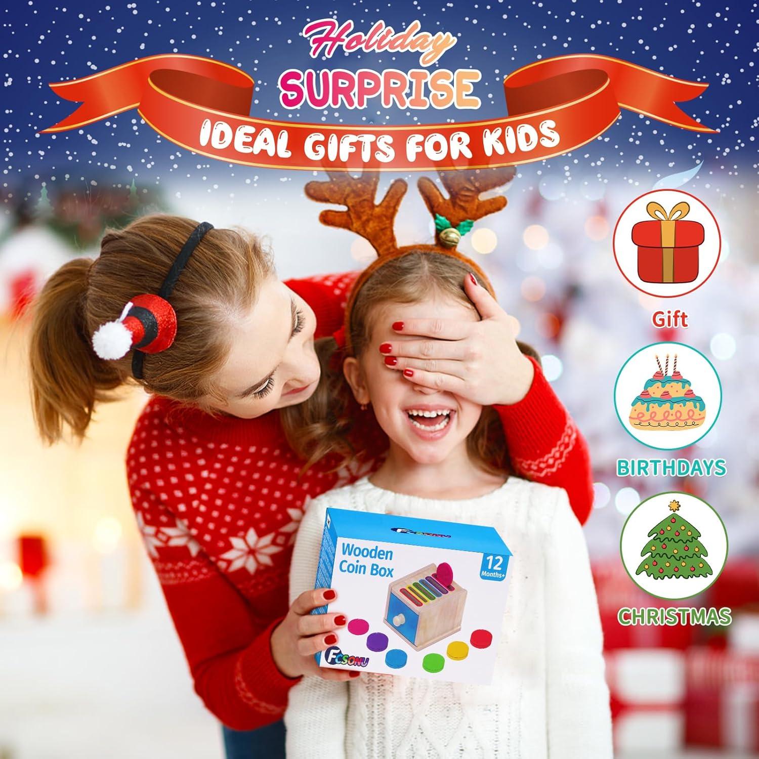 Juguete Montessori FCSONU Caja de Monedas 12 Meses a 3 Años