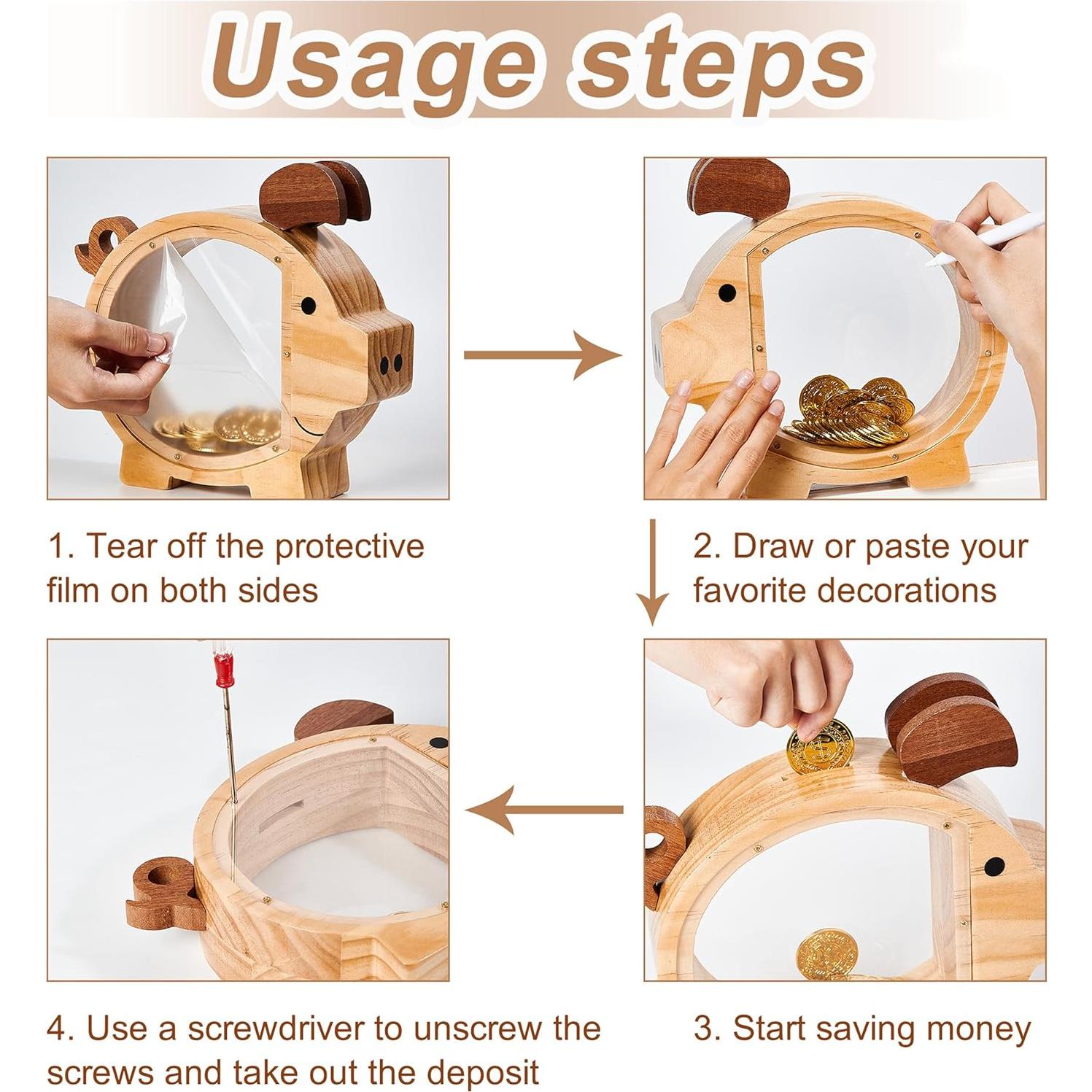 Hucha de Madera Personalizada Pamctry 23.1x20.1 cm para Niños