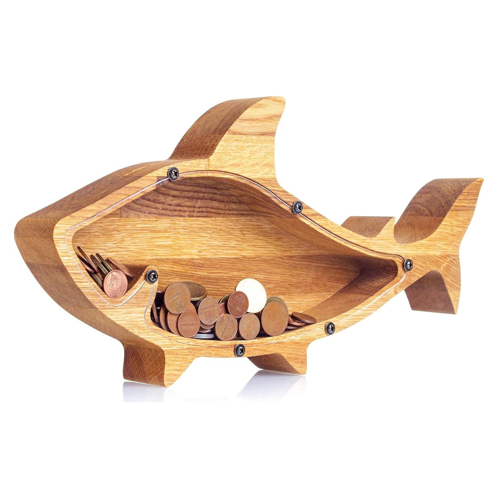 Hucha de Madera de Roble en Forma de Tiburón WOODPRESENTS