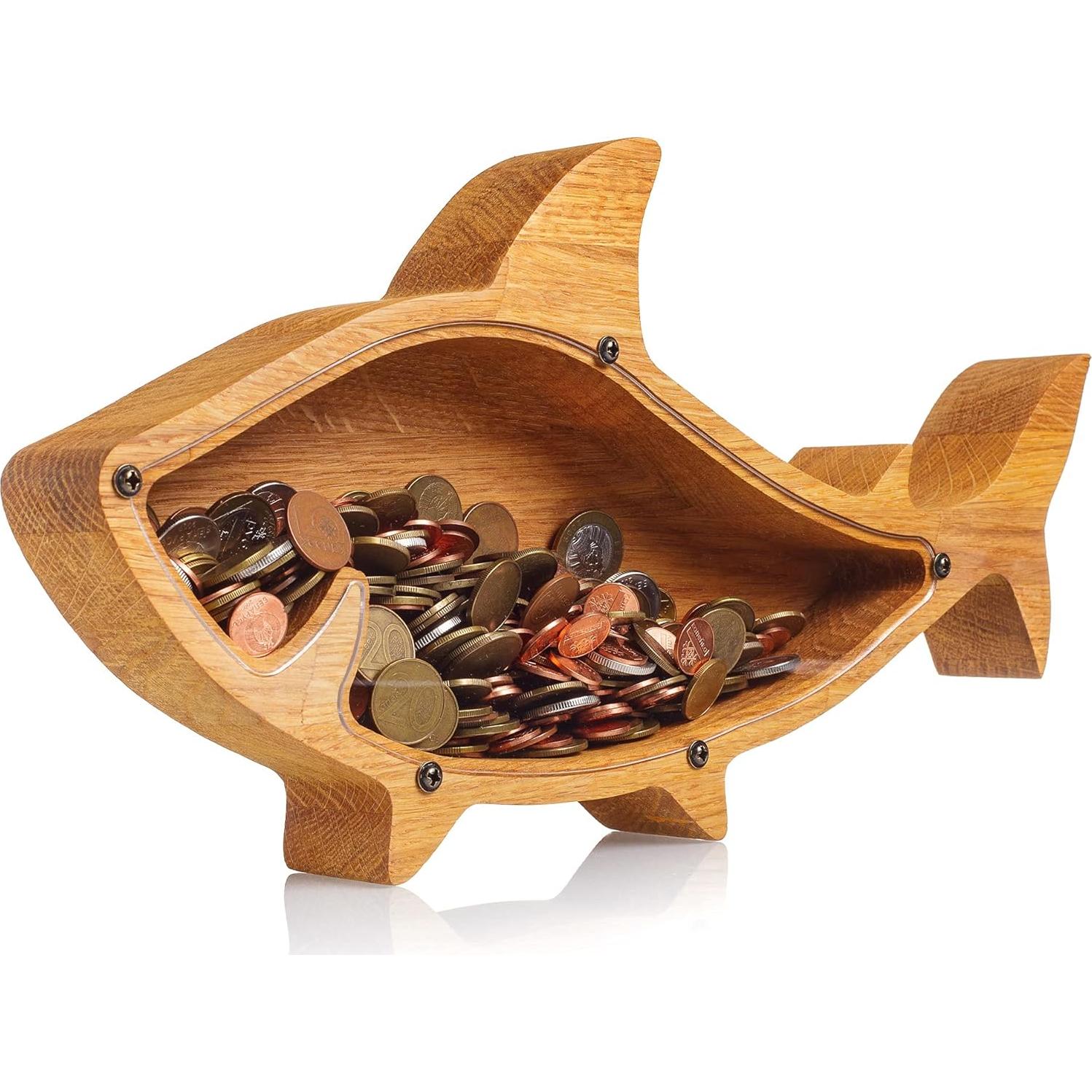 Hucha de Madera de Roble en Forma de Tiburón WOODPRESENTS