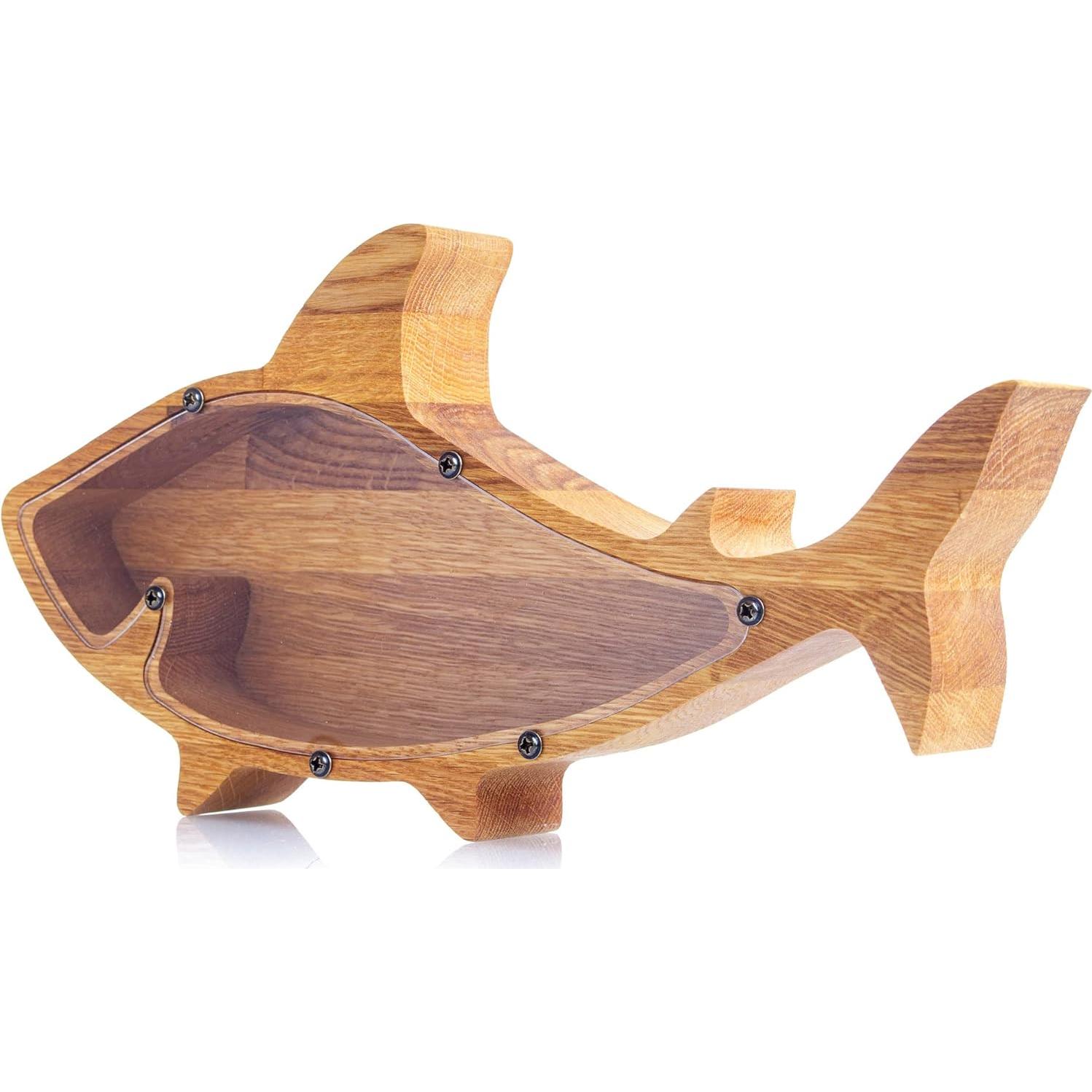 Hucha de Madera de Roble en Forma de Tiburón WOODPRESENTS