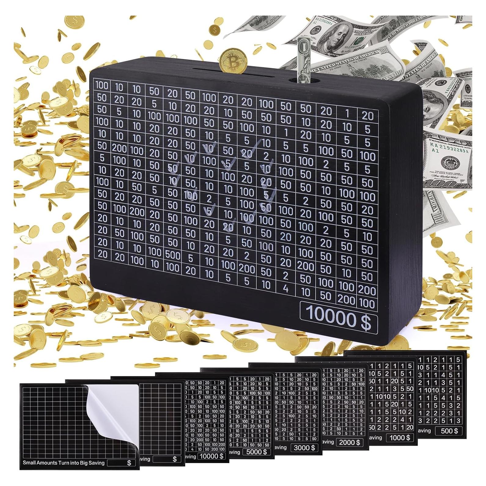 Caja de Ahorro Digital Palksky de Madera 370g - Objetivos 200 a 10000 USD