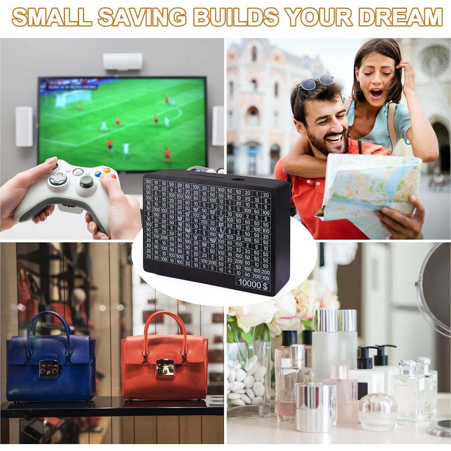 Caja de Ahorro Digital Palksky de Madera 370g - Objetivos 200 a 10000 USD