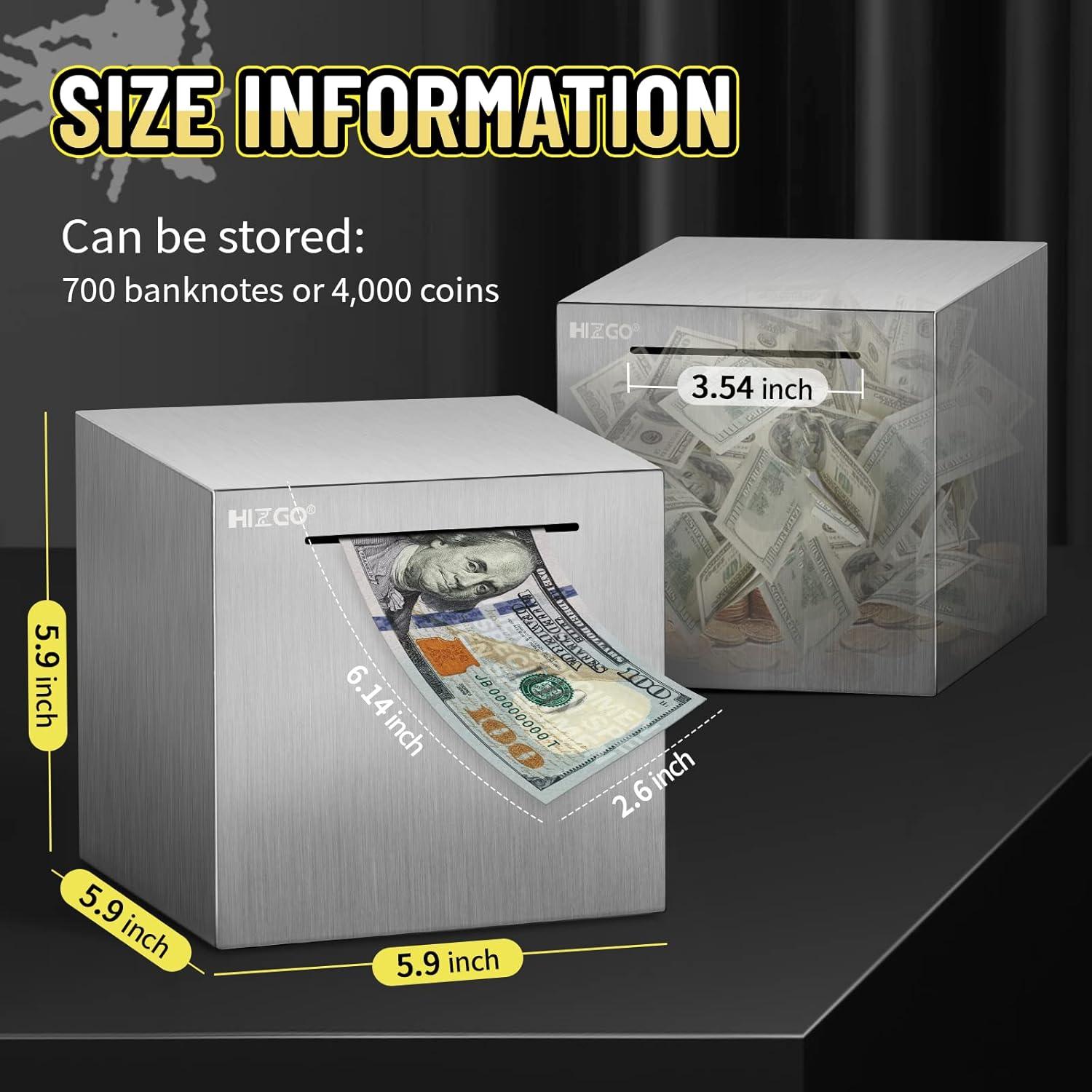 Alcancía de Acero Inoxidable Hizgo 15 cm para Ahorrar Dinero