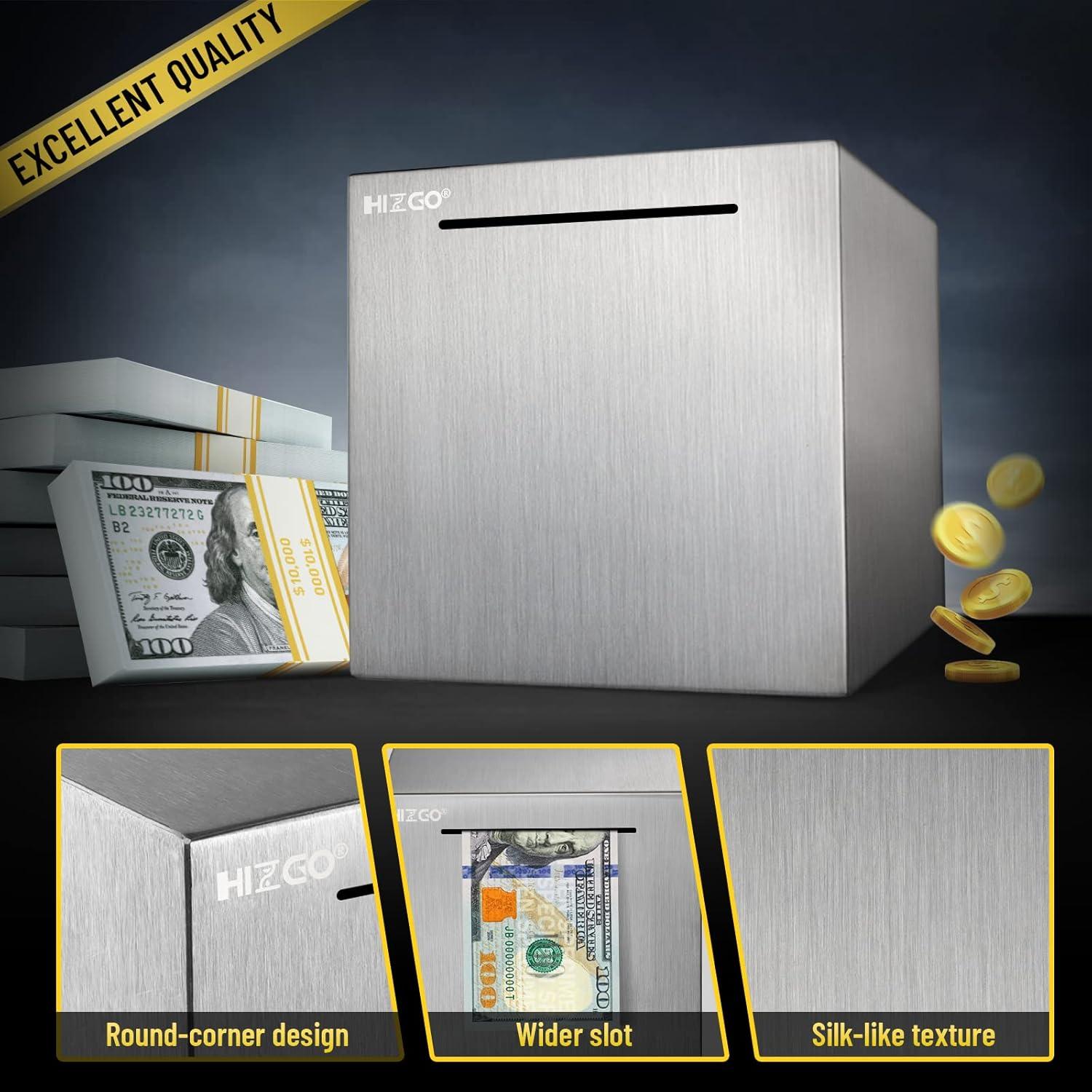 Alcancía de Acero Inoxidable Hizgo 15 cm para Ahorrar Dinero