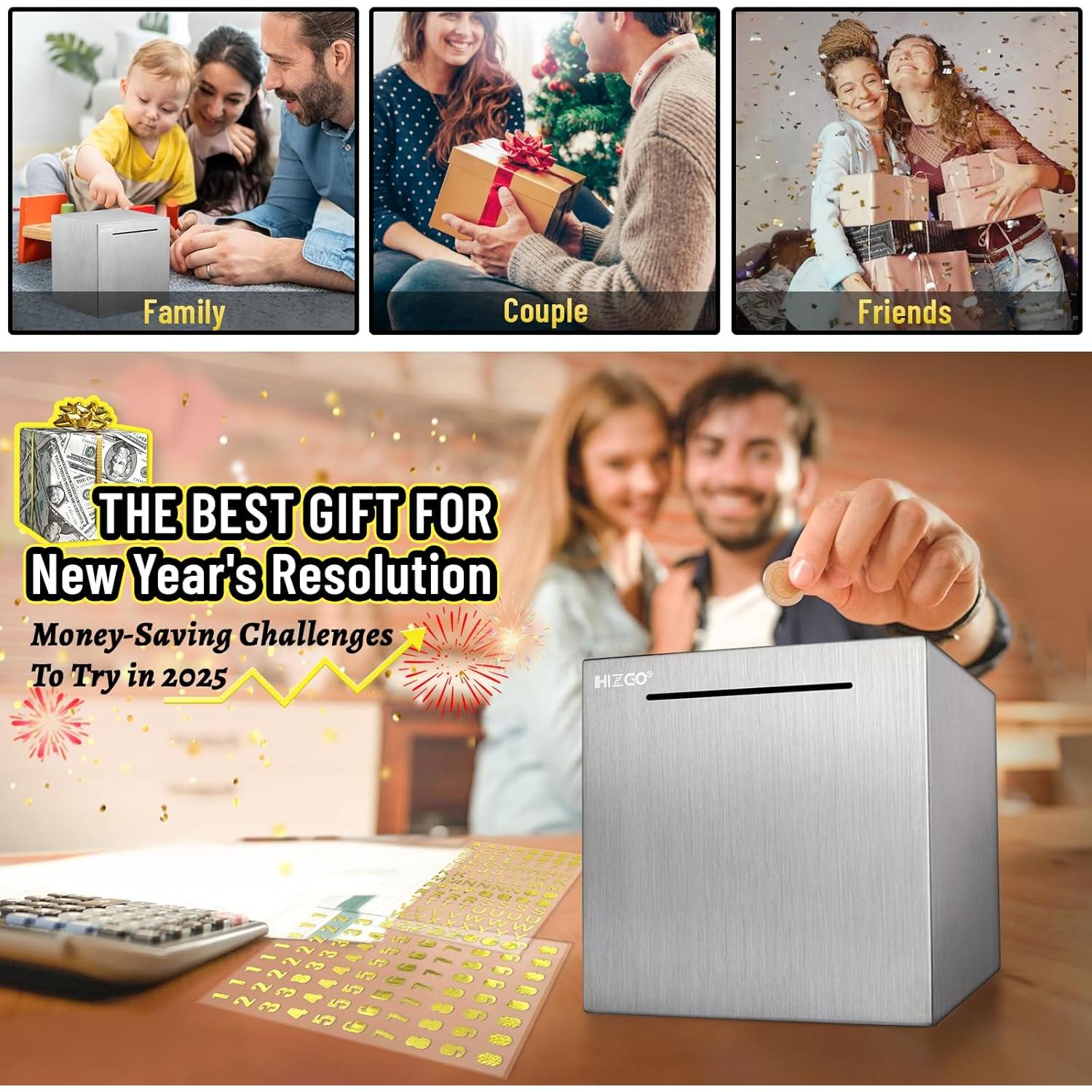 Alcancía de Acero Inoxidable Hizgo 15 cm para Ahorrar Dinero