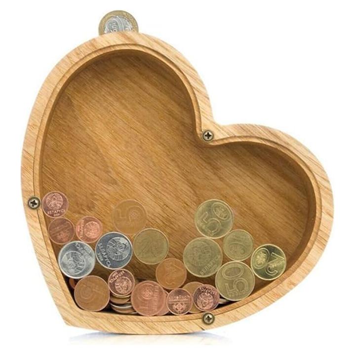 Banco de Ahorros de Madera en Forma de Corazón XZJMY 19.6x13.2cm