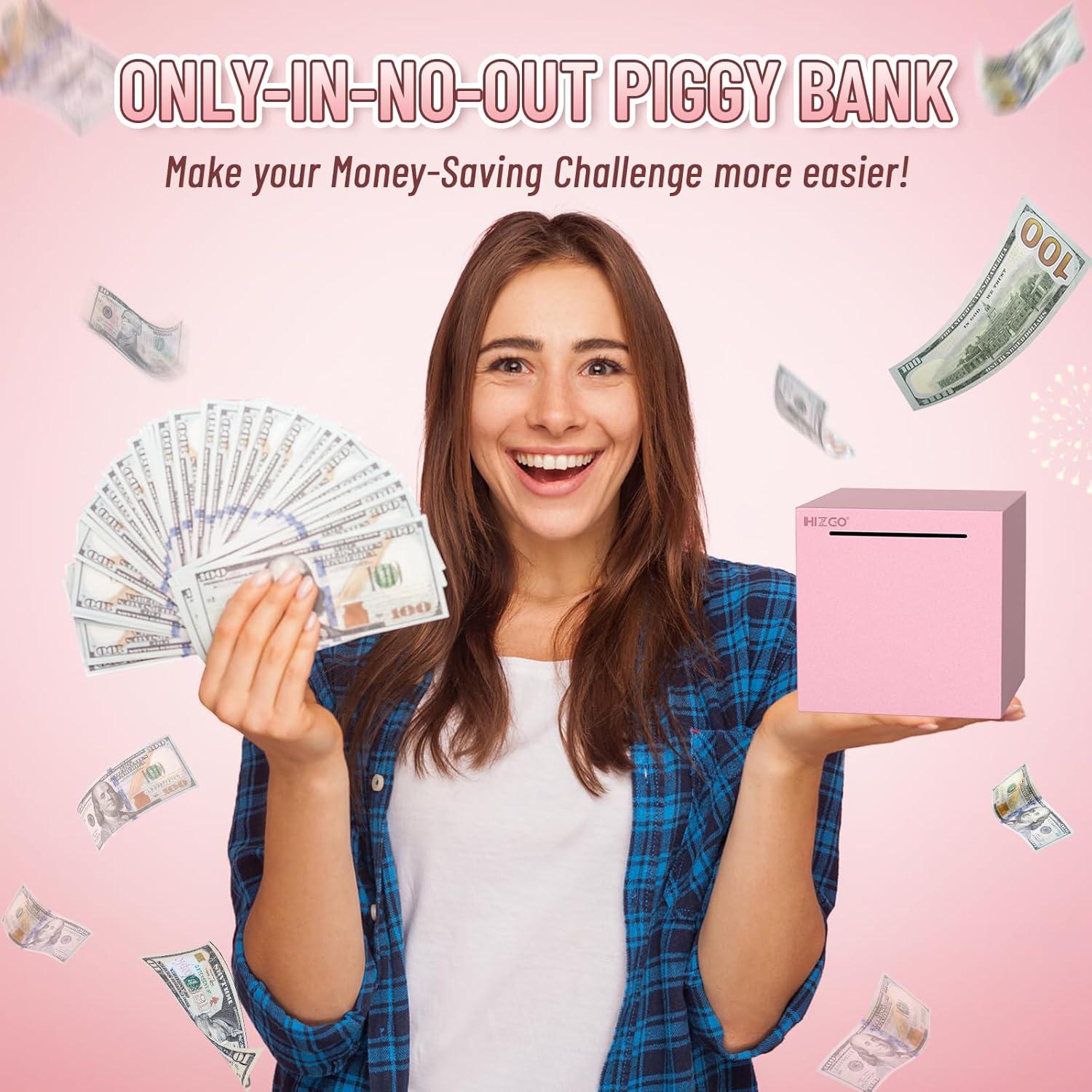 Alcancía Rosa Inabrible de Acero Inoxidable Hizgo 12 cm