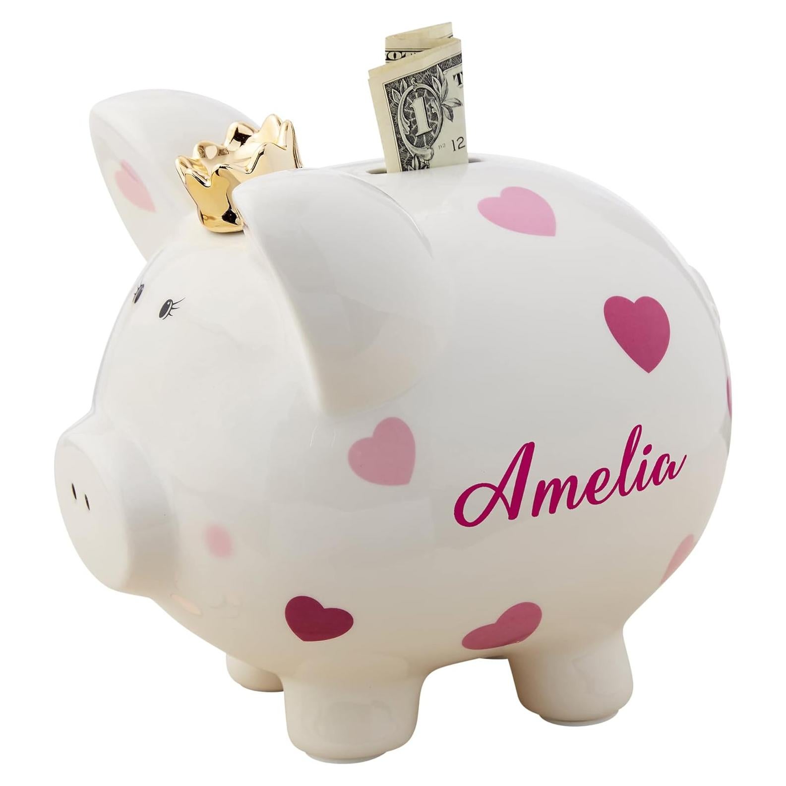 Alcancía Personalizada Cerámica Rosa con Lunares - 50.8 cm